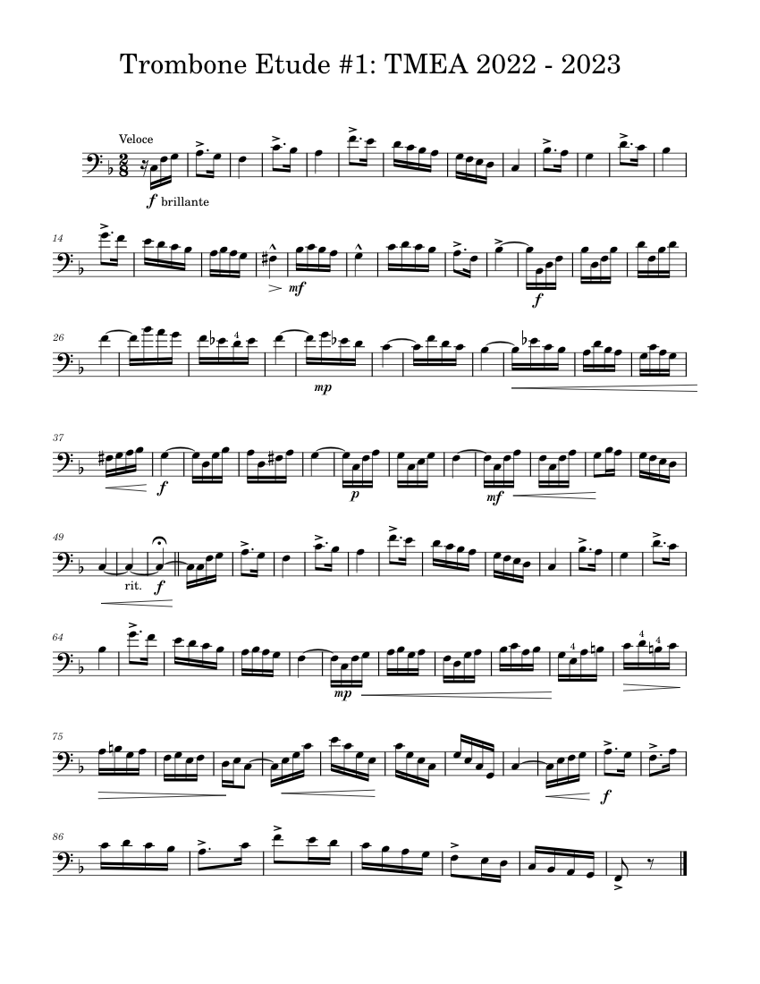 Trombone Etude 1 TMEA 2022 2023 Sheet music for Trombone (Solo