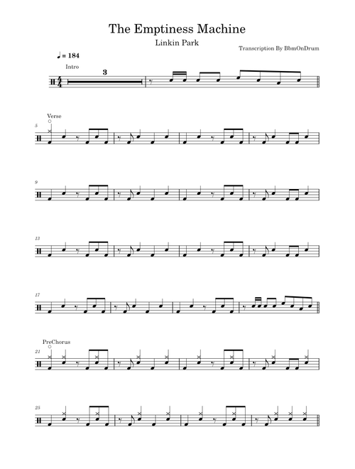 The Emptiness Machine - Linkin Park / Drum Sheet Music