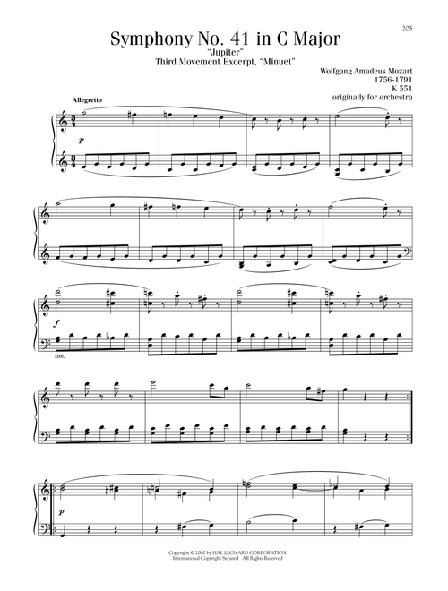 Symphony No. 41 In C Major ("Jupiter"), Third Movement ("Minuet") Excerpt - Wolfgang Amadeus Mozart (Piano Solo)