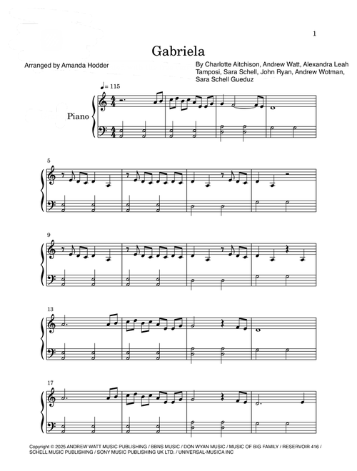 Gabriela (Arr. Amanda Hodder) - Katseye (Easy Piano)