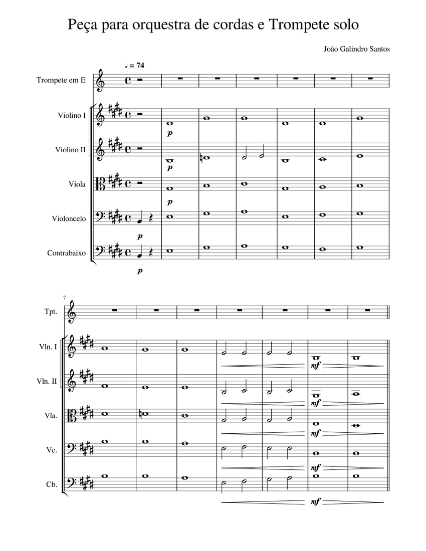 Peça para orquestra de cordas e Trompete solo Sheet music for ...