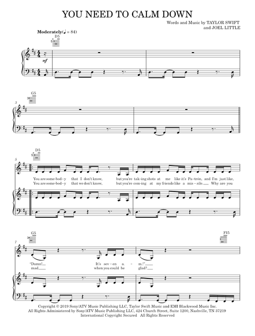 You need to calm down - Taylor Swift (Piano-Vocal-Guitar)