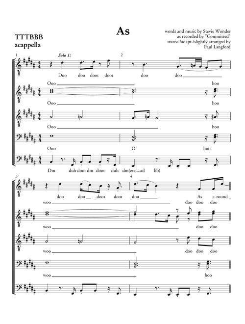 As (Arr. Paul Langford) - Stevie Wonder (Choral, TTBB)