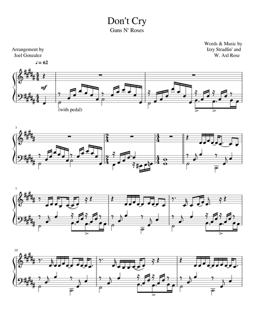 Guns N Roses Don t Cry piano solo