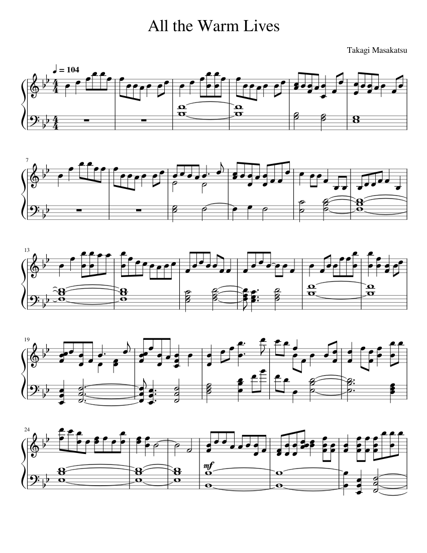 All The Warm Lives すべての暖かいみち Sheet Music for Piano