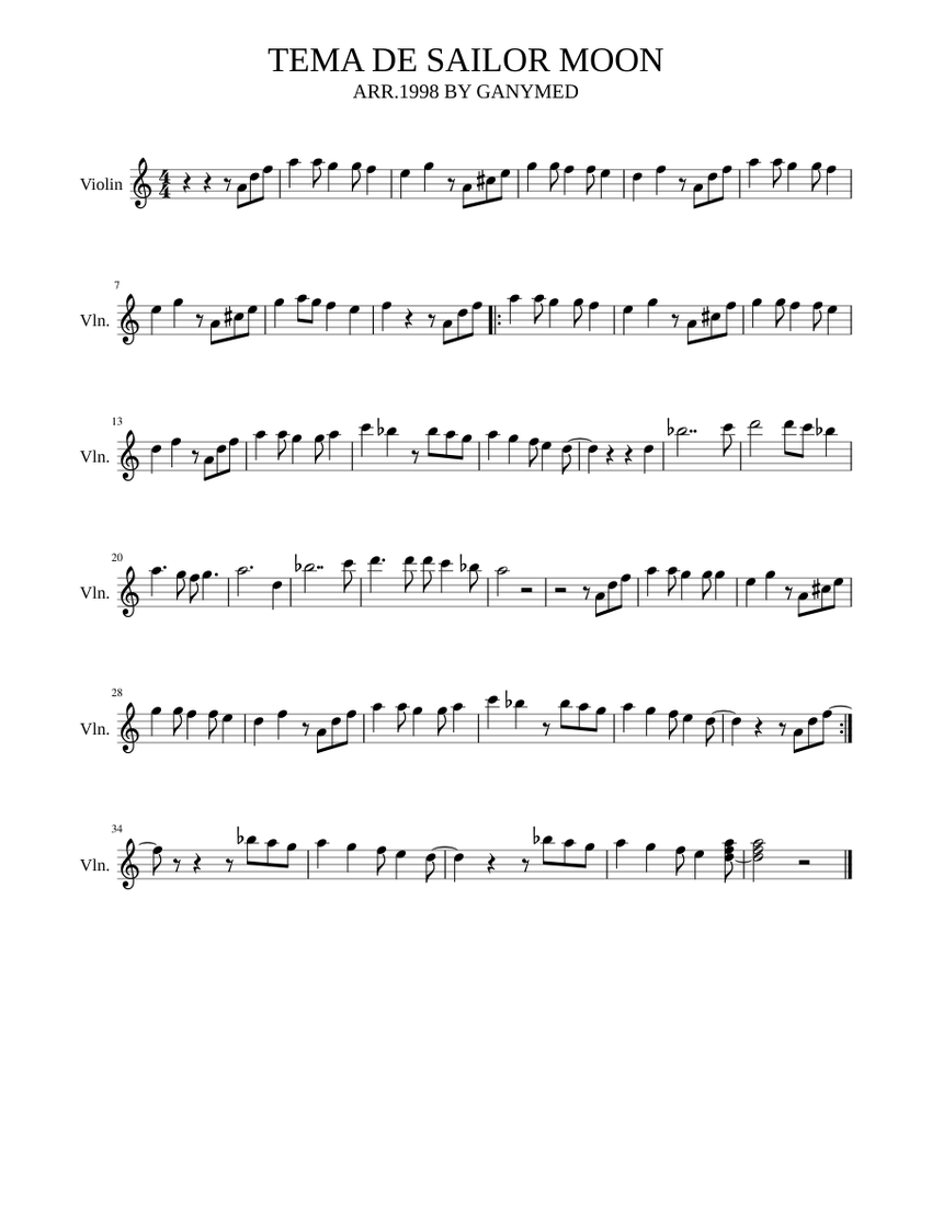SAILOR MOON Sheet music for Violin (Solo) | Musescore.com