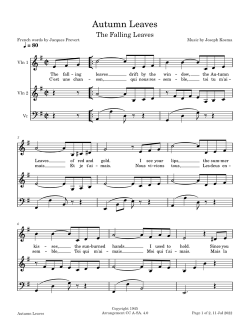 Autumn leaves – Joseph Kosma