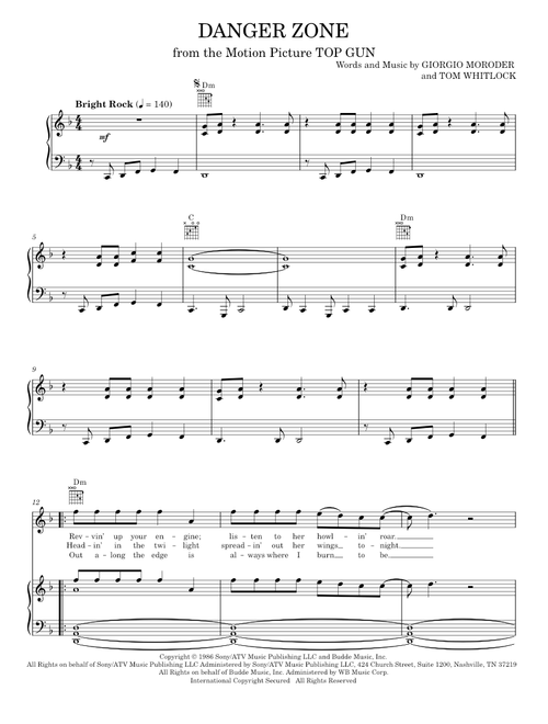 Danger zone - Kenny Loggins (Piano-Vocal-Guitar)