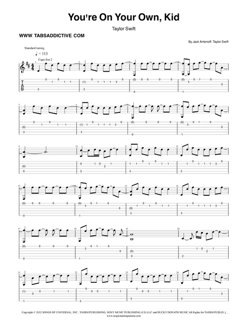 You're On Your Own, Kid (Arr. TABS ADDICTIVE - SERGIO MARTIN GUITARRA) - Taylor Swift (Solo Guitar)