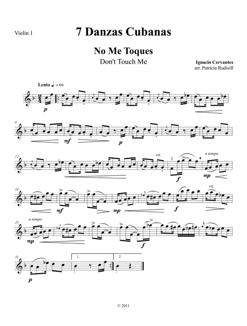7 Danzas Cubanas, for string quartet (Parts only) (Arr. Patricia Rudisill) - Ignacio Cervantes (String Quartet)