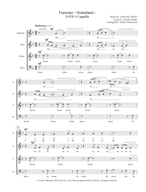 Furusato - Homeland - SATB Acappella (Arr. Yoshie Nakayama) - Public Domain (Choral, SATB)