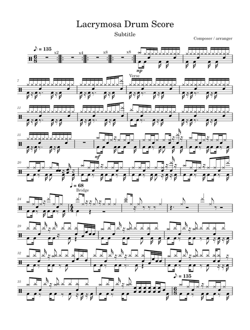 Lacrymosa Drum Score