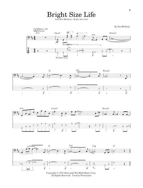 Bright Size Life - Pat Metheny, Jaco Pastorius (Bass Tab)