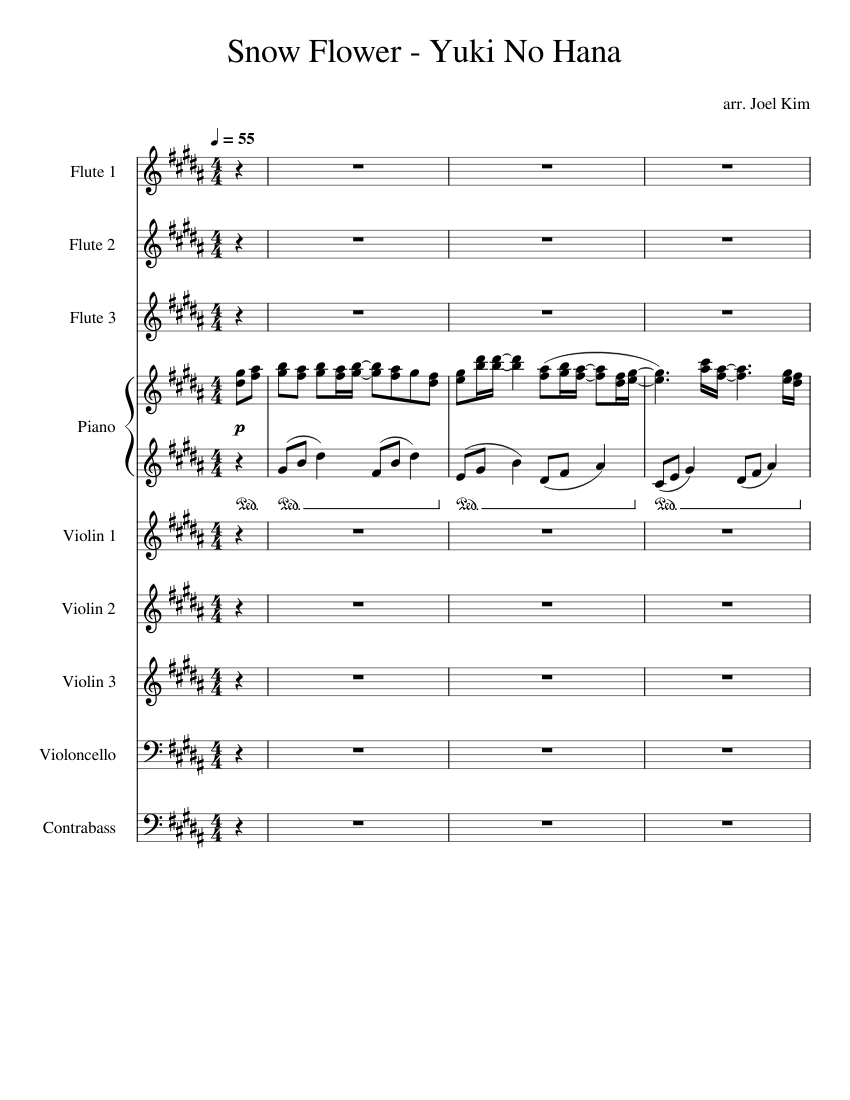 Snow_Flower__Yuki_No_Hana Sheet Music for Piano, Flute, Contrabass