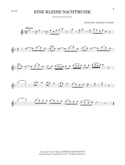Eine Kleine Nachtmusik ("Serenade"), First Movement Excerpt - Wolfgang Amadeus Mozart (Flute Solo)