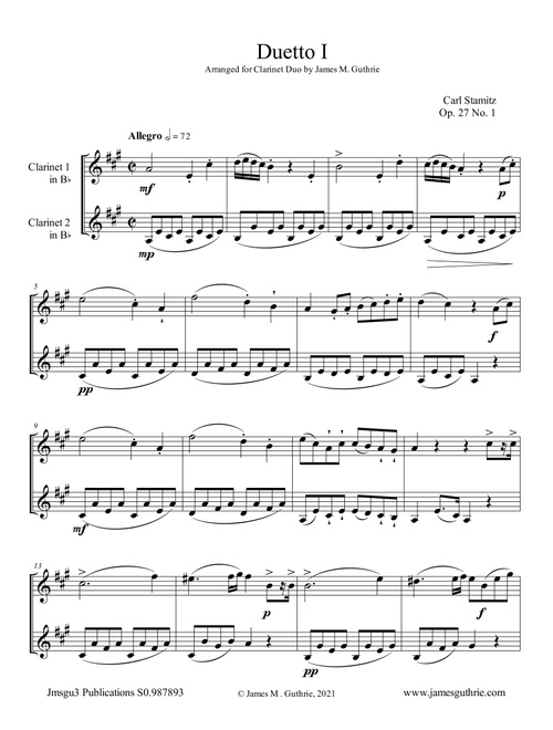 Stamitz: Duet Op. 27 No.1 for Clarinet Duo (Arr. James M. Guthrie) - Carl Stamitz (Clarinet Duet)