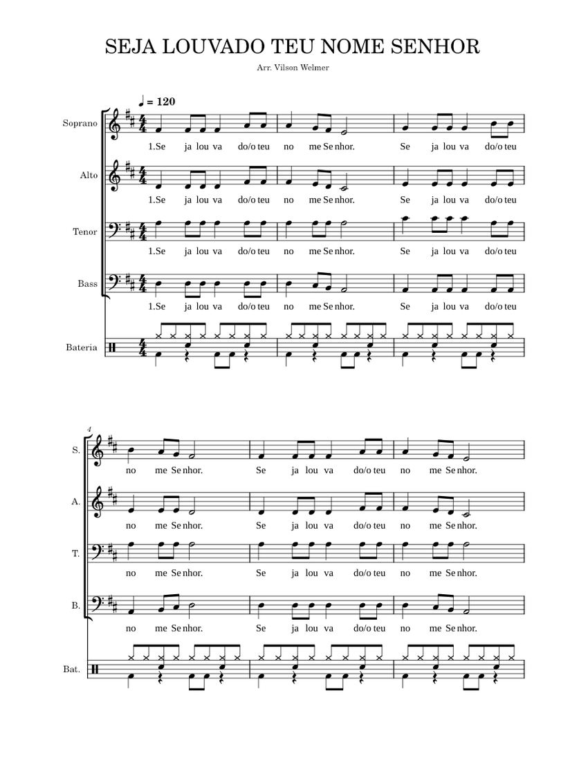 Seja louvado o teu nome Senhor Sheet music for Soprano, Alto, Tenor ...
