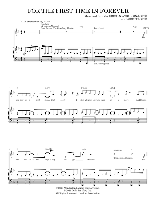For The First Time In Forever (Piano Vocal)