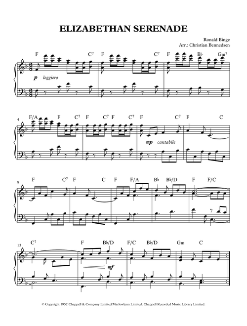 Elizabethan Serenade (Arr. Christian Bennedsen) - Ronald Binge (Piano Solo)