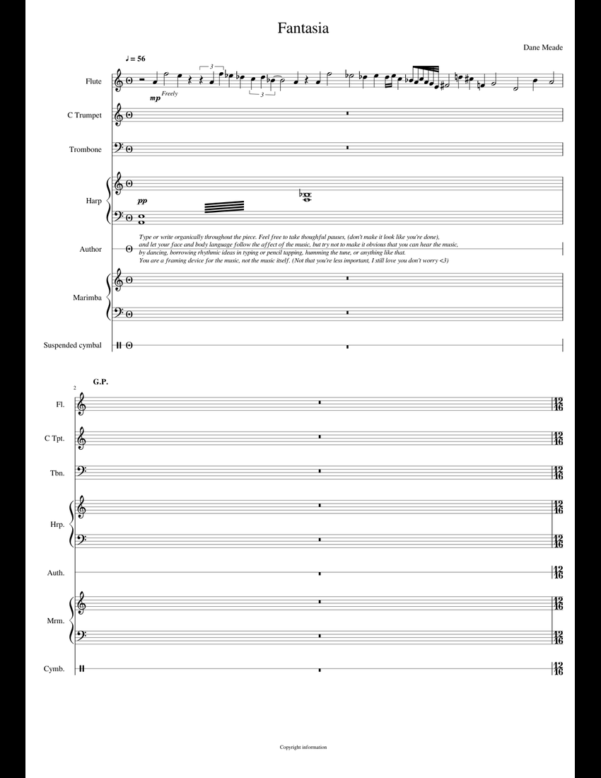 Fantasia Sheet Music For Trombone, Flute, Snare Drum, Marimba & More ...