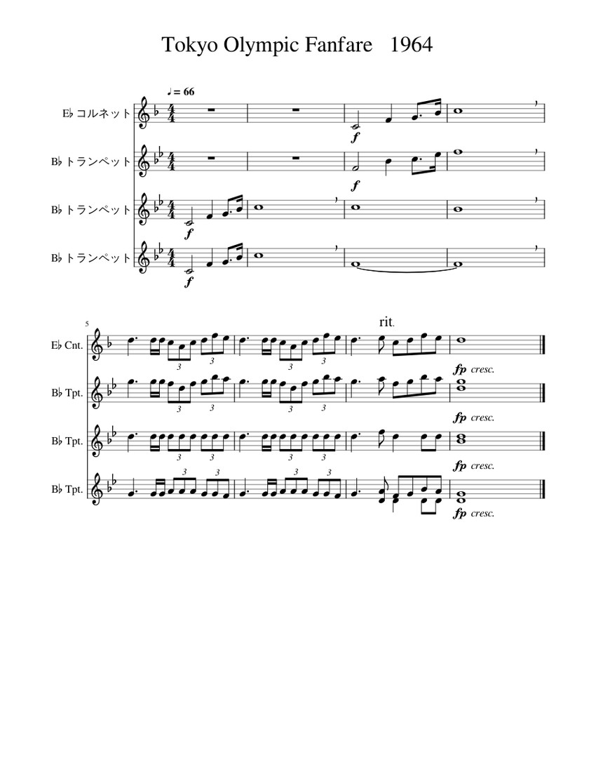 Tokyo Olympic Fanfare 1964 Sheet Music for Cornet, Trumpet in b-flat ...