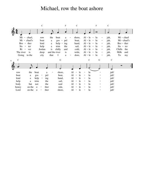 Michael Row the Boat Ashore – Misc Traditional (Lead Sheet - Melody, Chords and Lyrics)
