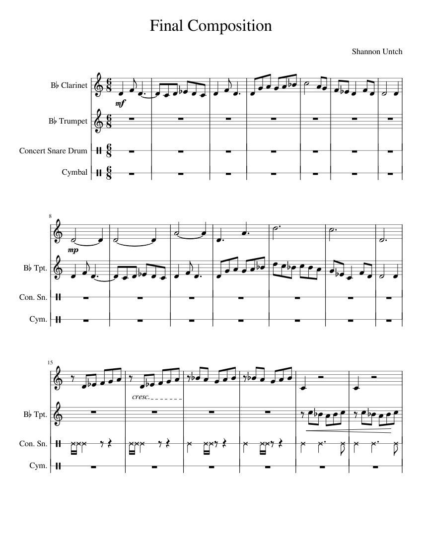 Final Composition Sheet music for Clarinet in b-flat, Trumpet in b-flat ...