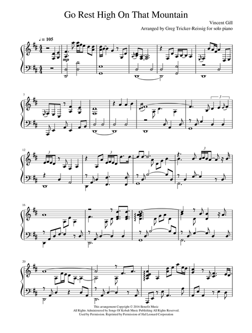 Go Rest High On That Mountain (Arr. Greg Tricker-Reissig) - Vince Gill (Piano Solo)