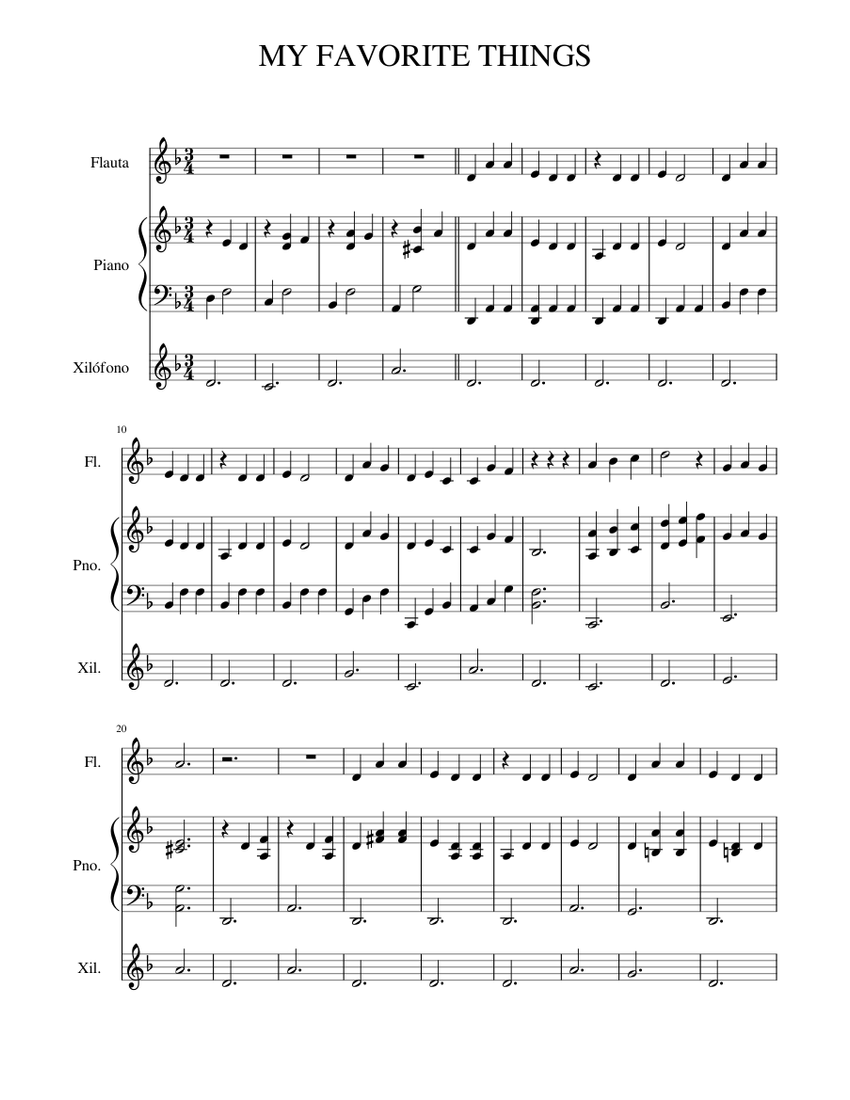 MY FAVORITE THINGS Sheet Music for Piano, Flute, Xylophone (Mixed Trio ...