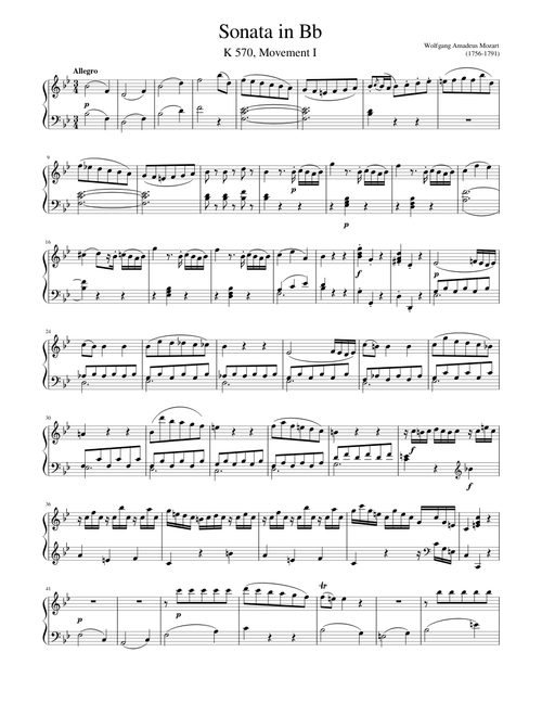 Mozart - Sonata in Bb K 570 Movement I