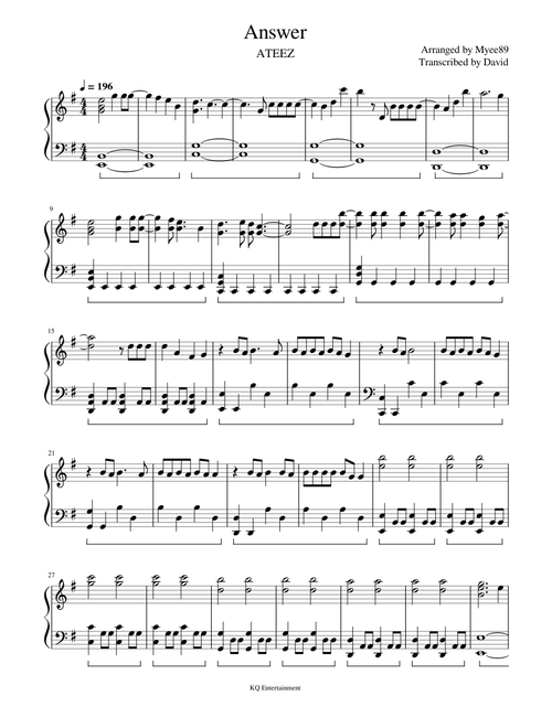 Answer – ATEEZ ANSWER - ATEEZ (Piano Solo) Tutorial - FREE SHEETS