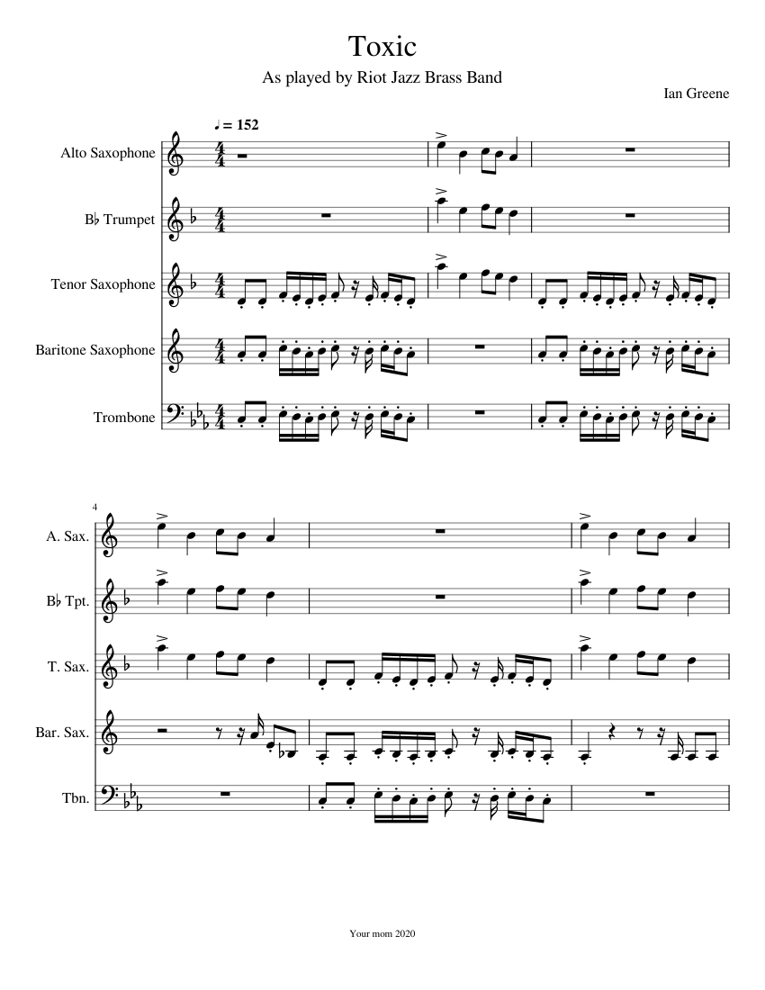 Toxic Sheet music for Trombone, Saxophone alto, Saxophone tenor ...