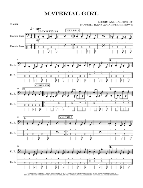Material Girl (Arr. David Lartey) - Madonna (Bass Tab)