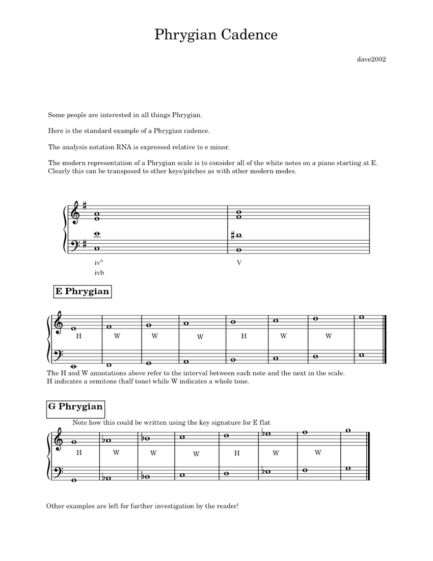 Phrygian Cadence Sheet Music with Chords for Piano (Solo) easy ...