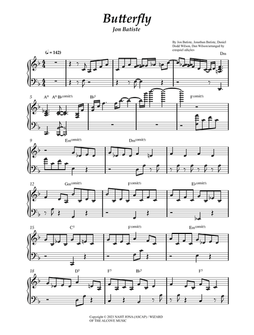 Butterfly (Arr. BY EZEQUIEL EDIÇÕES) - Jon Batiste (Easy Piano)