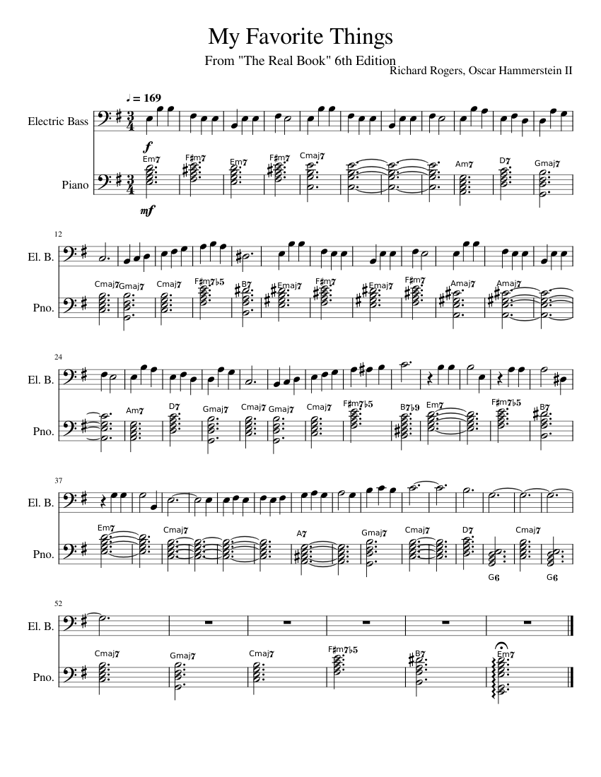 Jazz Standards: My Favorite Things Sheet Music for Piano, Bass