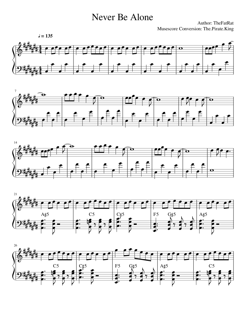Never Be Alone TheFatRat Sheet music for Piano (Solo)