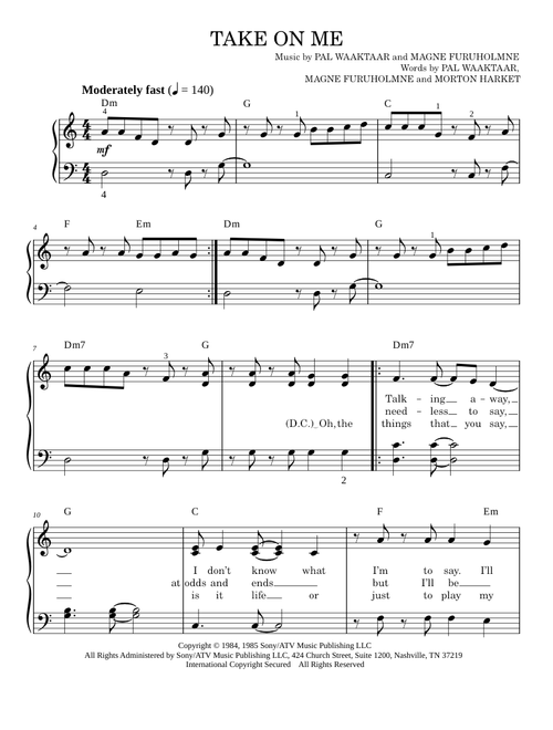 Take on me - a-ha (Easy Piano)