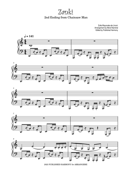 Chainsaw Man (Arr. Published Harmony) - Kensuke Ushio (Piano Solo)