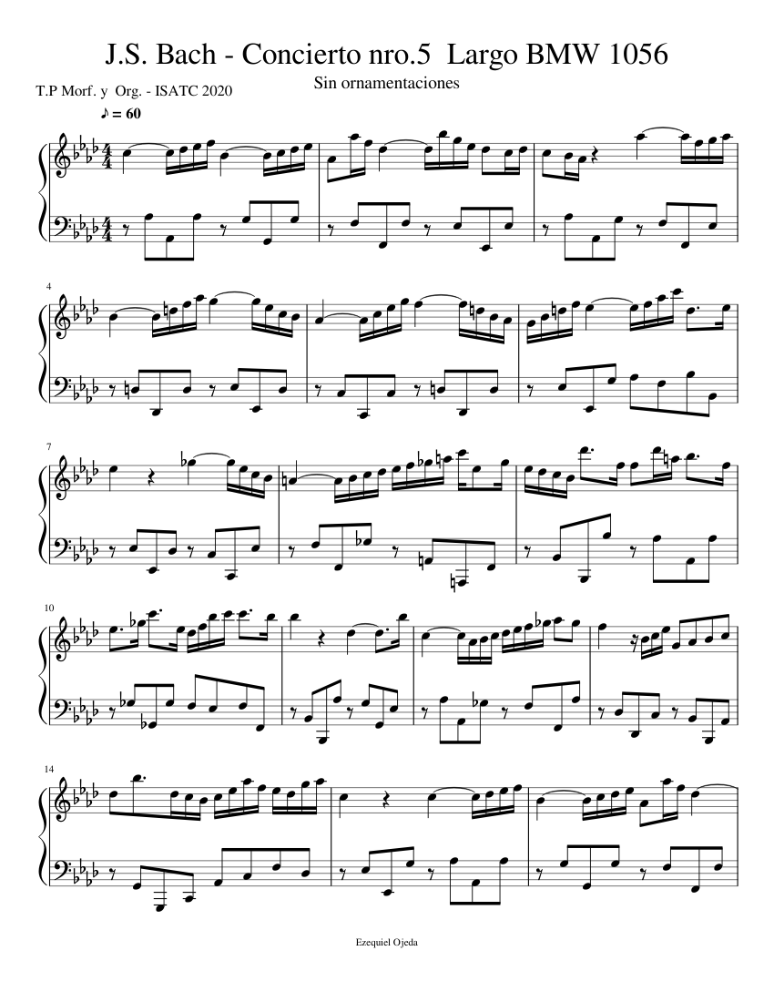 2J.S. Bach - Concierto nro.5 Largo BMW 1056 Sheet Music for