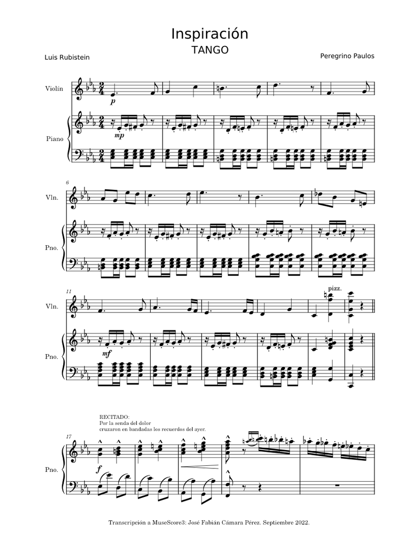 Inspiración Peregrino Paulos Sheet music for Piano, Violin (Solo