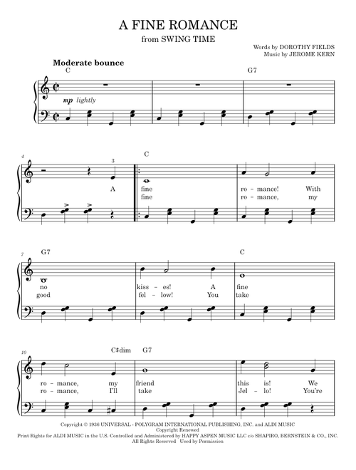 A fine romance - Jerome Kern (Easy Piano)