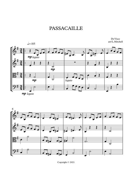 PASSACAILLE (Arr. Lee Mitchell) - DE VISEE (String Quartet)