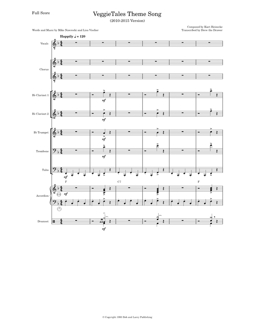 VeggieTales Theme Song Sheet music for Trombone, Tenor, Accordion, Tuba ...