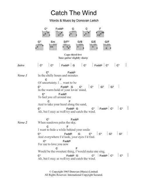 Catch The Wind - Donovan (Guitar Chords-Lyrics)