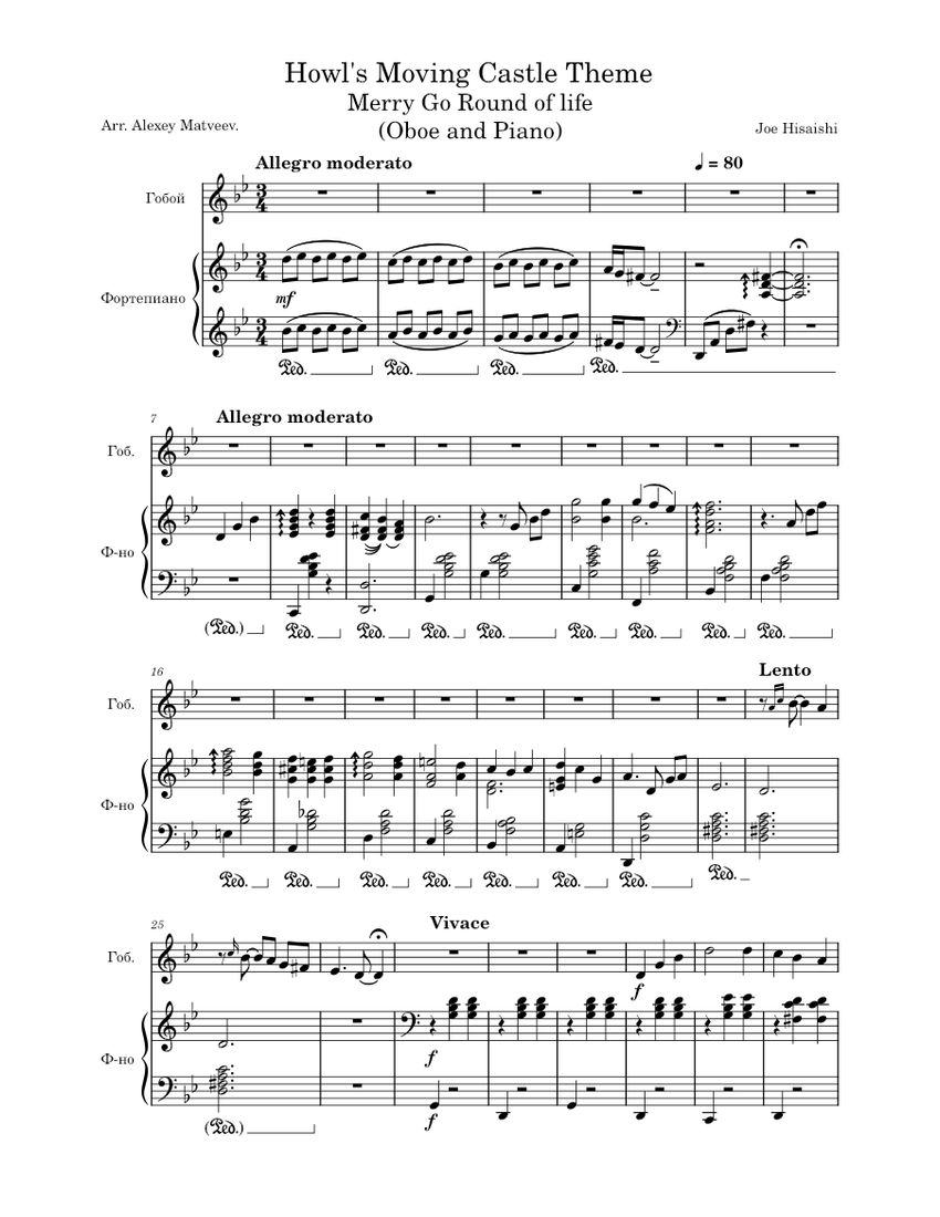 MerryGoRound of Life Joe Hisaishi Howl's Moving Castle Theme Sheet