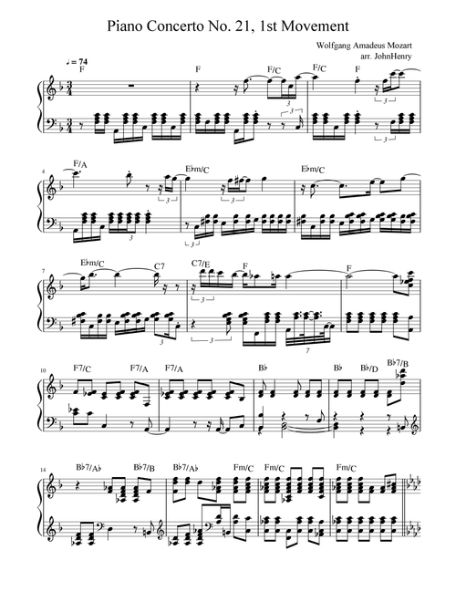 Piano Concerto No. 21, 1st Movement — Mozart | Easy Piano Solo (Arr. JohnHenry) (Easy Piano)