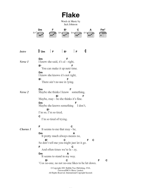Flake - Jack Johnson (Guitar Chords-Lyrics)