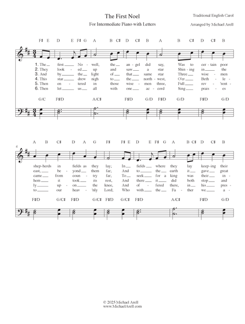 The First Noel for Piano (Arr. Michael Arell) - Whitney Houston, tobyMac, Mariah Carey (Easy Piano)