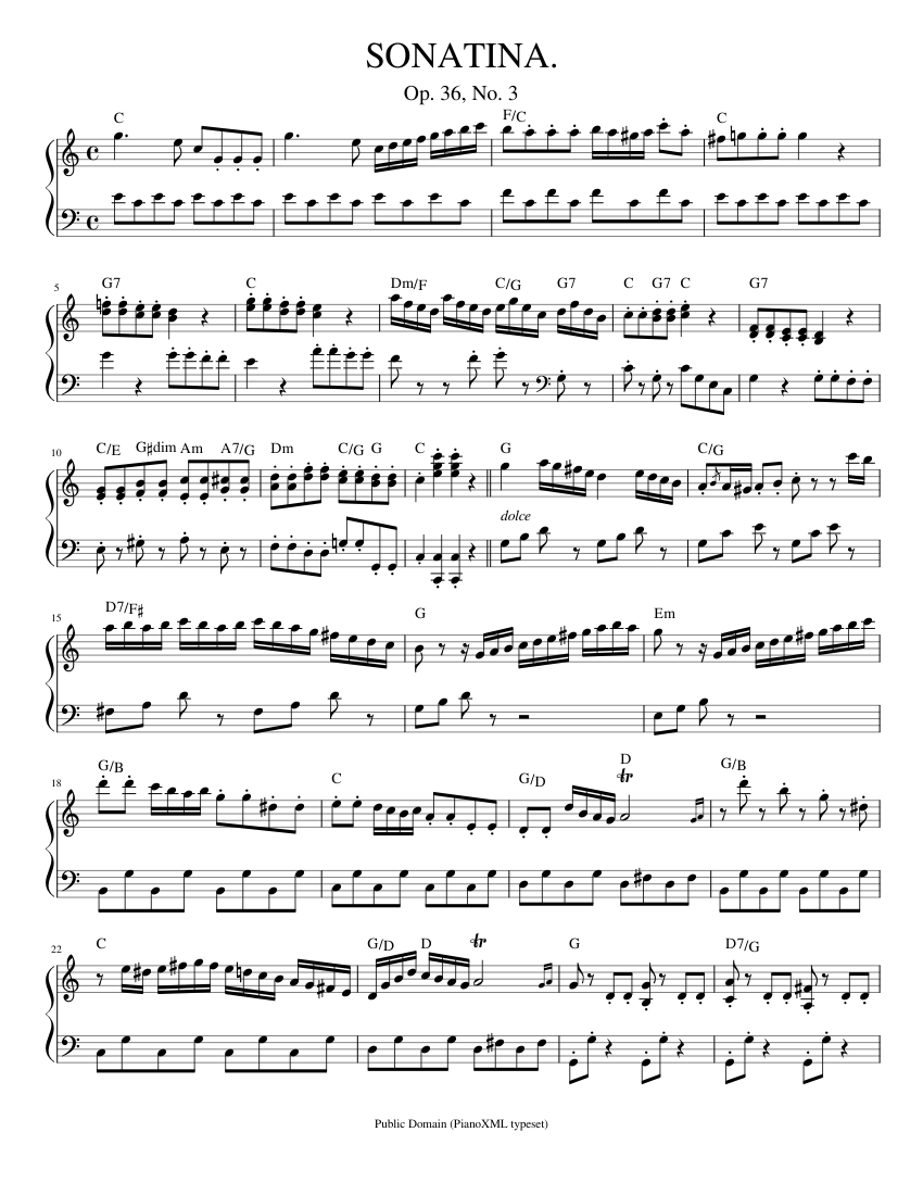 Clementi Sonatina 3 (Op 36 no 3) Sheet Music with Chords for Piano ...